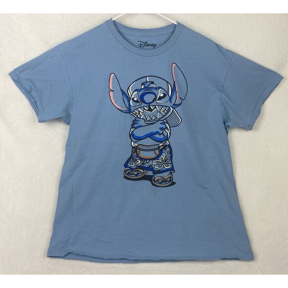 Disney Stitch Graphic Shirt Adult Large Blue Crewneck Short Sleeve - Picture 1 of 8